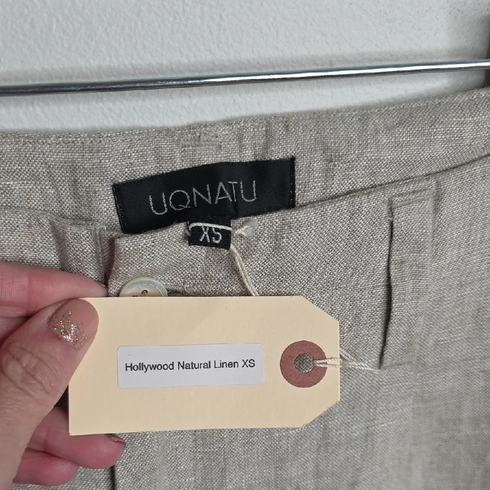 NwT Uqnatu Hollywood Natural 100% Linen Beige Pants Xs - Picture 2 of 8
